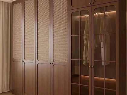Custom fitted wardrobe with cane and glass doors, UAE